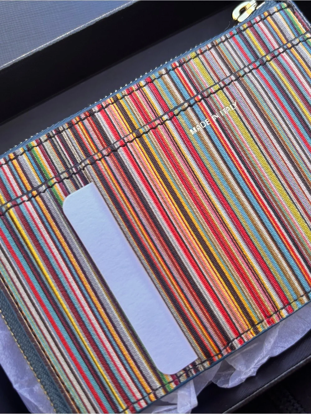 Paul Smith Teal Zip Card Holder with Gold Hardware